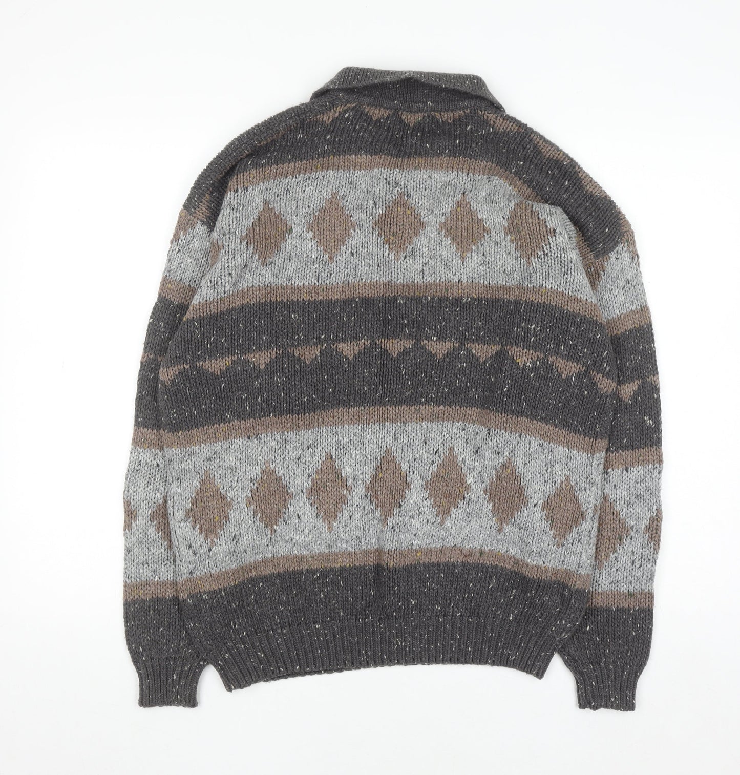 Men's Republic Men's Grey Wool Blend Argyle Henley Jumper Size S
