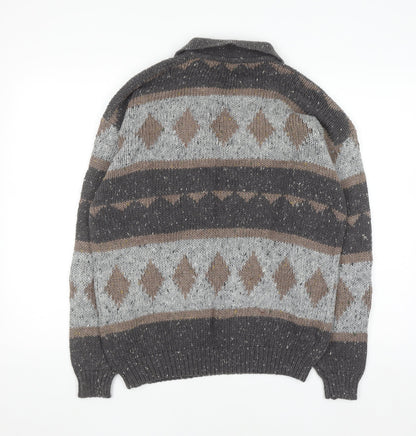 Men's Republic Men's Grey Wool Blend Argyle Henley Jumper Size S