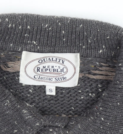 Men's Republic Men's Grey Wool Blend Argyle Henley Jumper Size S