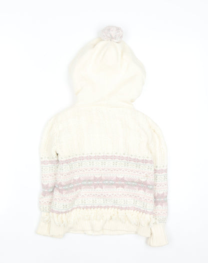 Nula Bug Girls Ivory Fair Isle Hooded Knit Jacket 3-4 Years Lined Zip Up