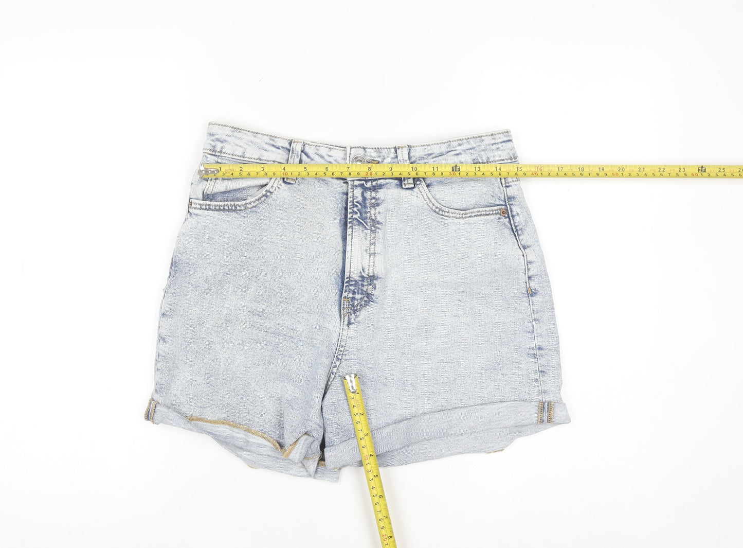 Primark Denim Co Womens Blue Acid Wash High Rise Denim Shorts Size 12