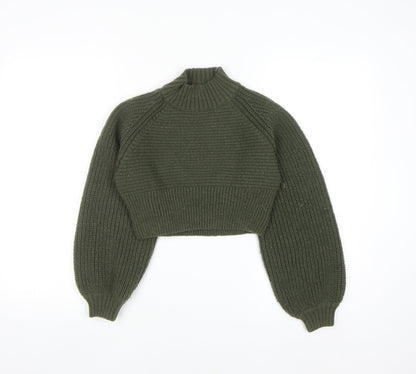 Pink Vanilla Women’s Green High Neck Chunky Knit Cropped Jumper S/M