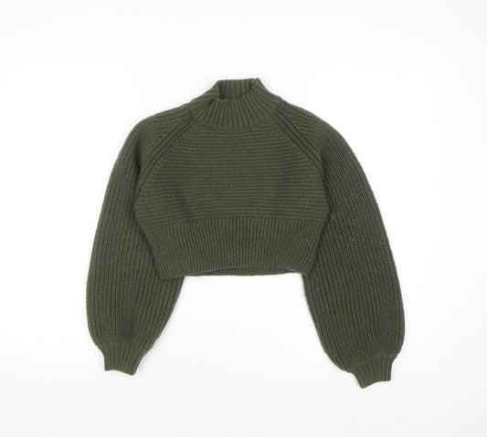 Pink Vanilla Women’s Green High Neck Chunky Knit Cropped Jumper S/M