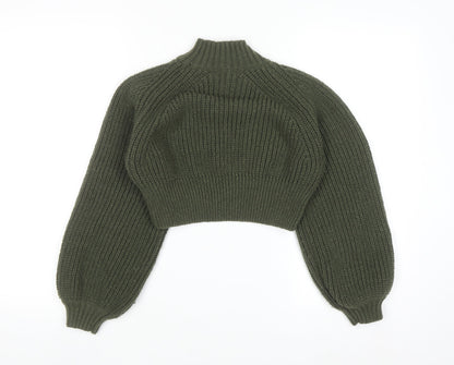 Pink Vanilla Women’s Green High Neck Chunky Knit Cropped Jumper S/M
