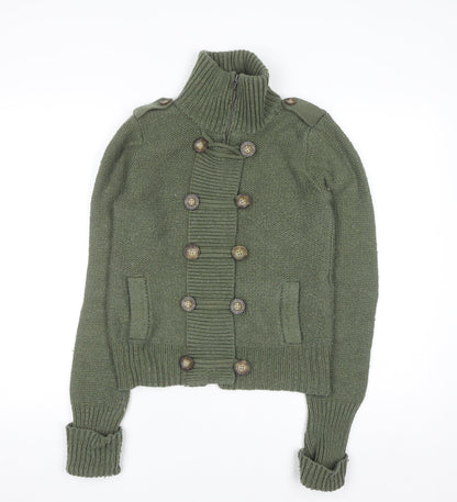 American Eagle Outfitters Women's Green Cardigan M High Neck Knit Jumper