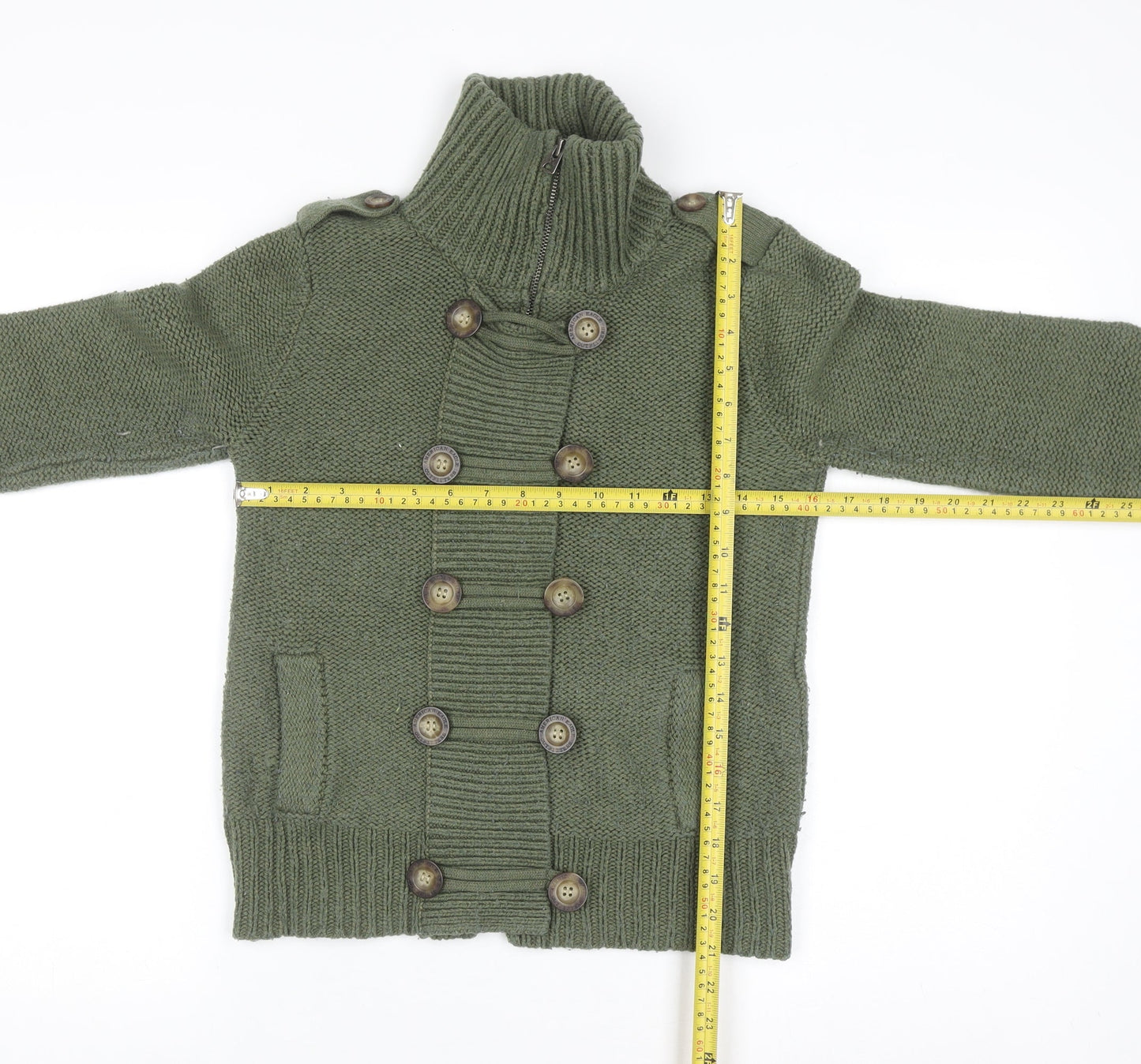 American Eagle Outfitters Women's Green Cardigan M High Neck Knit Jumper