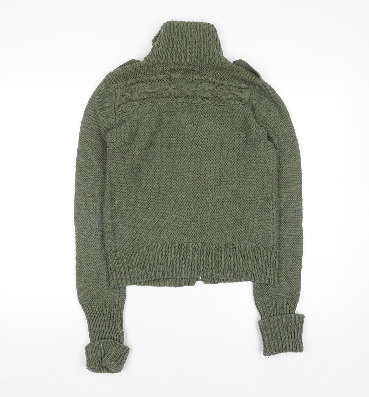 American Eagle Outfitters Women's Green Cardigan M High Neck Knit Jumper