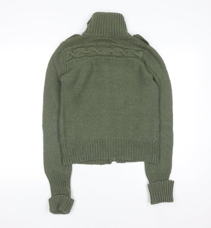 American Eagle Outfitters Women's Green Cardigan M High Neck Knit Jumper