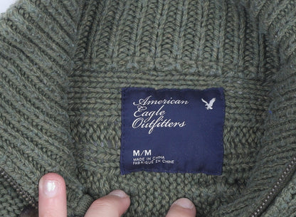 American Eagle Outfitters Women's Green Cardigan M High Neck Knit Jumper