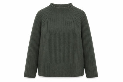 Emreco Womens Green Wool Blend High Neck Ribbed Jumper Size 12
