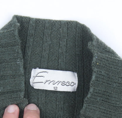 Emreco Womens Green Wool Blend High Neck Ribbed Jumper Size 12