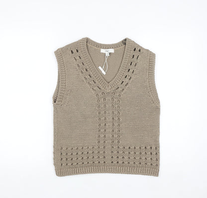 Marks and Spencer Men’s Beige Knit Sleeveless V-Neck Vest Jumper M