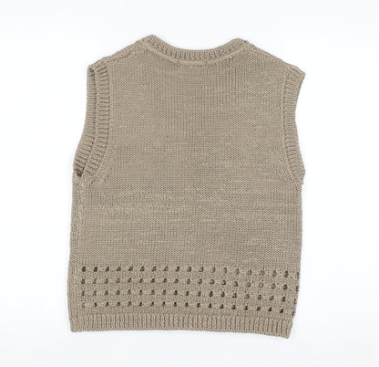 Marks and Spencer Men’s Beige Knit Sleeveless V-Neck Vest Jumper M