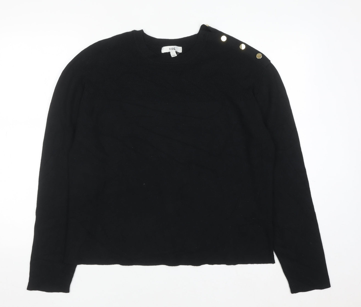 Marks and Spencer Women's Black L Crew Neck Button Jumper