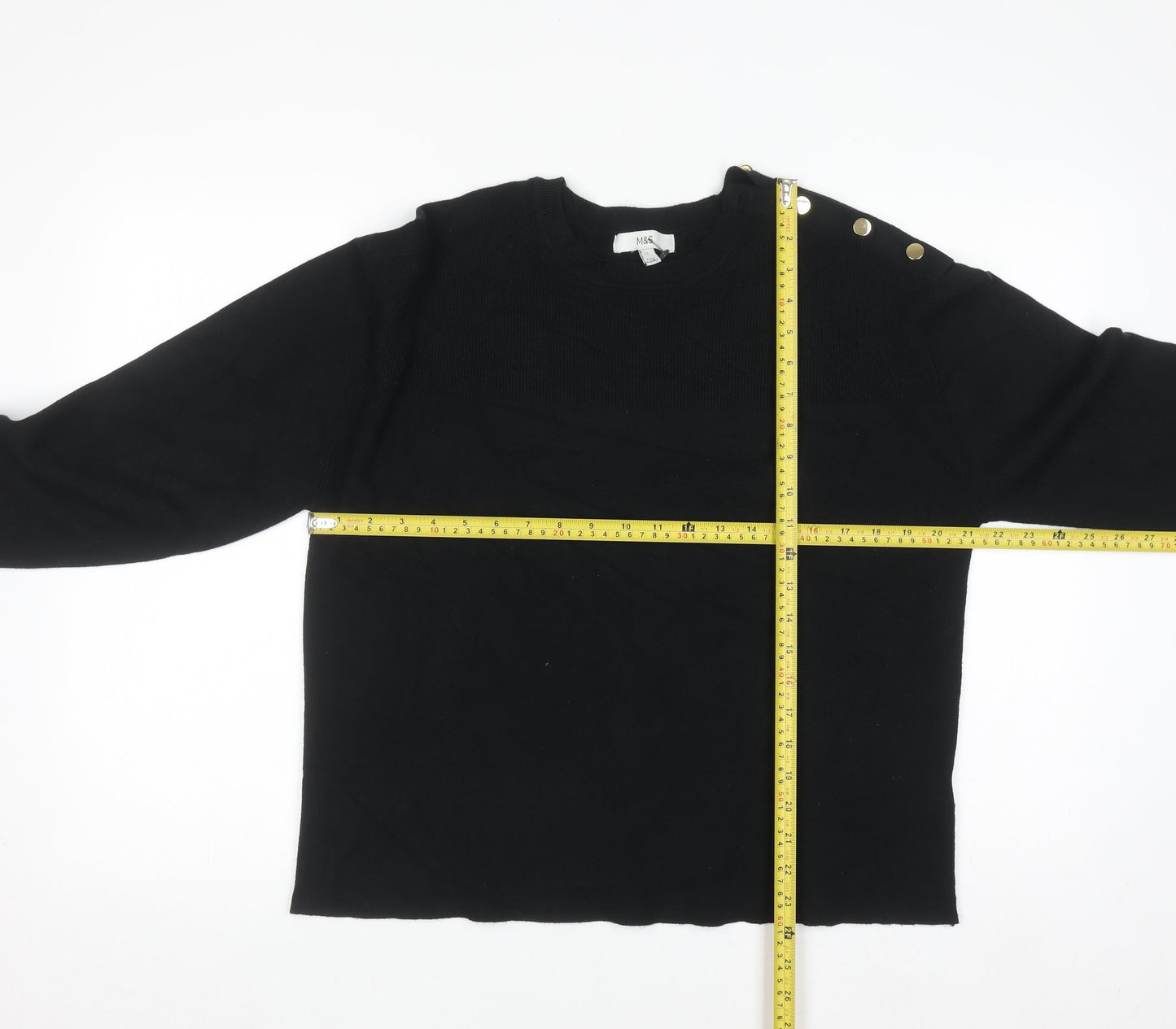Marks and Spencer Women's Black L Crew Neck Button Jumper