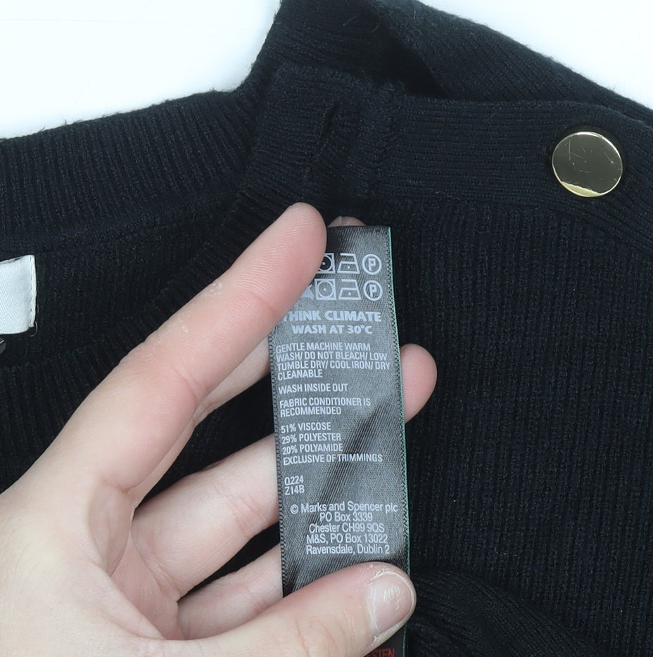 Marks and Spencer Women's Black L Crew Neck Button Jumper