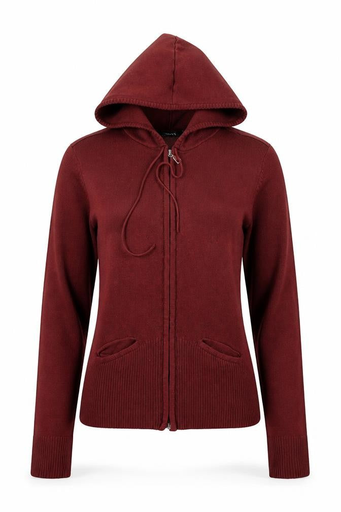 Zingara Womens Burgundy Full Zip Hooded Knit Hoodie Size 12