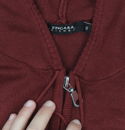 Zingara Womens Burgundy Full Zip Hooded Knit Hoodie Size 12