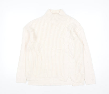 Bassini Women’s Ivory Cable Knit Roll Neck Pullover Jumper Size S