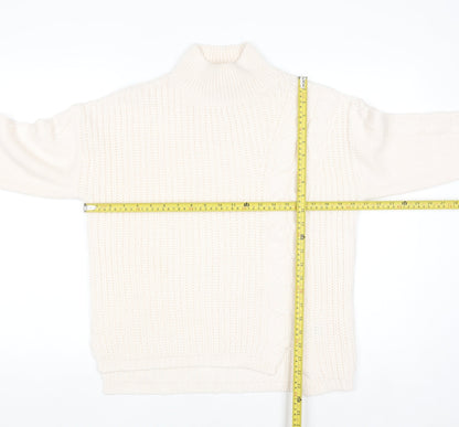 Bassini Women’s Ivory Cable Knit Roll Neck Pullover Jumper Size S