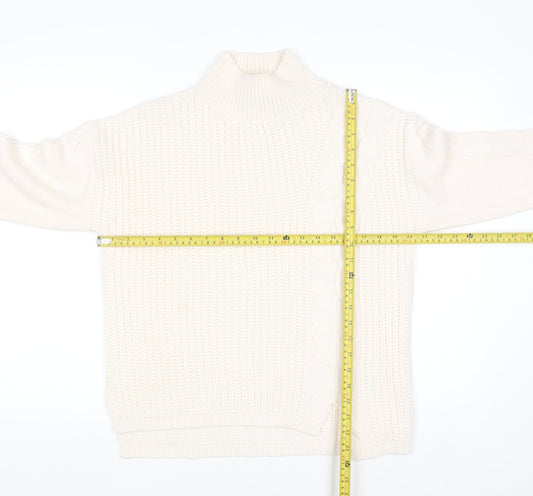 Bassini Women’s Ivory Cable Knit Roll Neck Pullover Jumper Size S