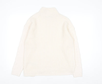 Bassini Women’s Ivory Cable Knit Roll Neck Pullover Jumper Size S