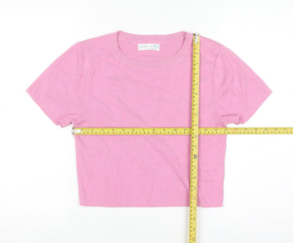 Primark Women Pink Short Sleeve Crew Neck Knit Pullover Jumper Size L