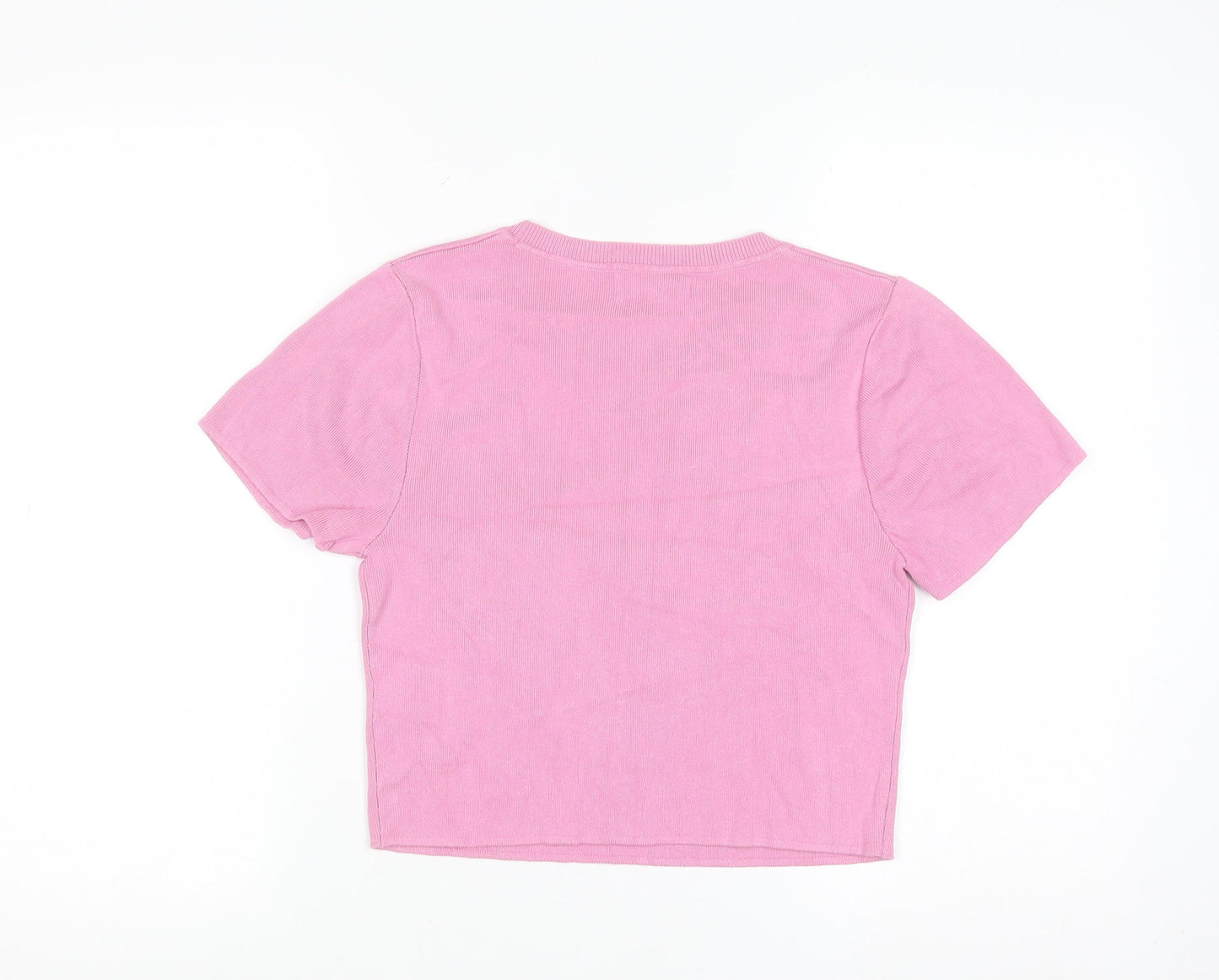 Primark Women Pink Short Sleeve Crew Neck Knit Pullover Jumper Size L