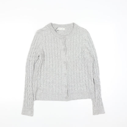 Primark Women Grey Cable Knit Cardigan M Regular Fit
