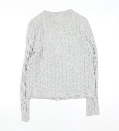 Primark Women Grey Cable Knit Cardigan M Regular Fit