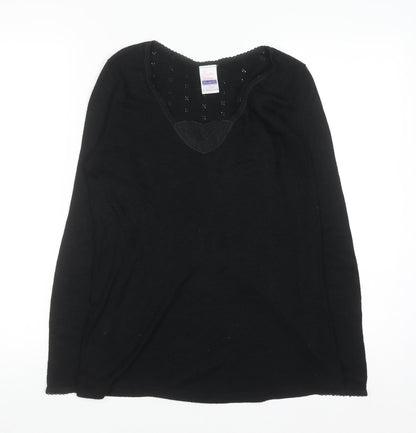 Brettles Women's Black Thermal Viscose Blend V-Neck Jumper Size L