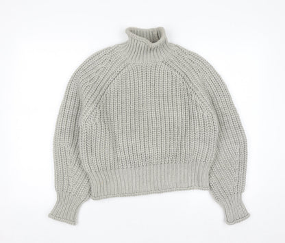 H&M Women Grey Chunky Knit Roll Neck Wool Blend Jumper Size 8