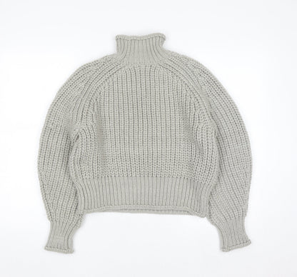 H&M Women Grey Chunky Knit Roll Neck Wool Blend Jumper Size 8