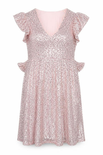 Savida Women’s Pink Sequin Fit & Flare Dress Size 16 Party V-Neck