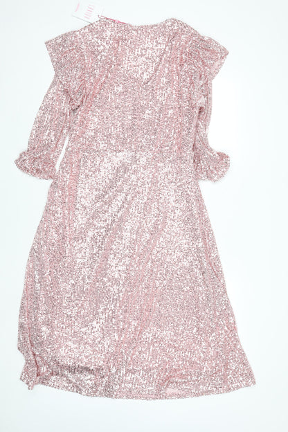 Savida Women’s Pink Sequin Fit & Flare Dress Size 16 Party V-Neck
