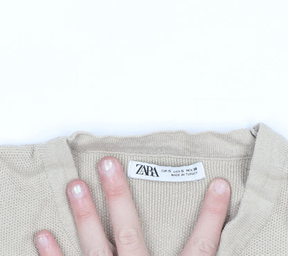 ZARA Women’s Beige Short Sleeve Cotton Knit Jumper Size S