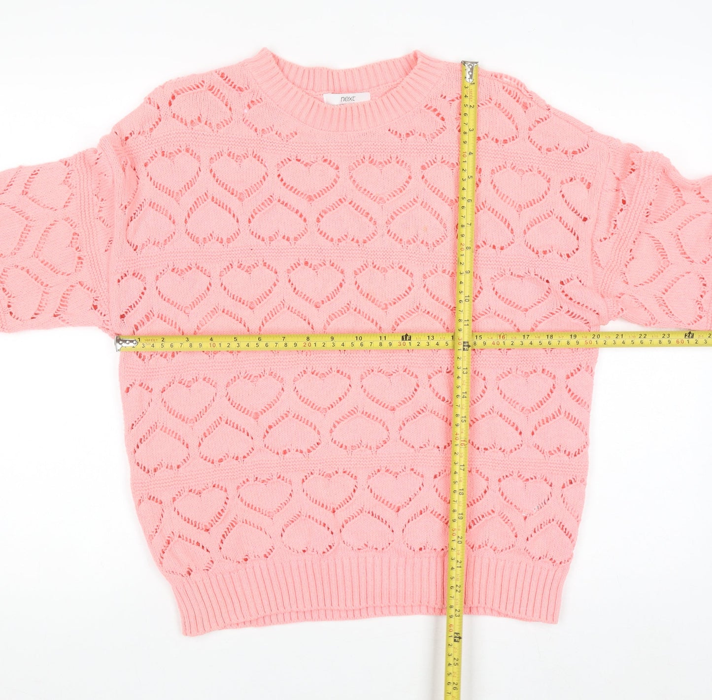 Next Women Pink Open-Knit Heart Jumper Size 14
