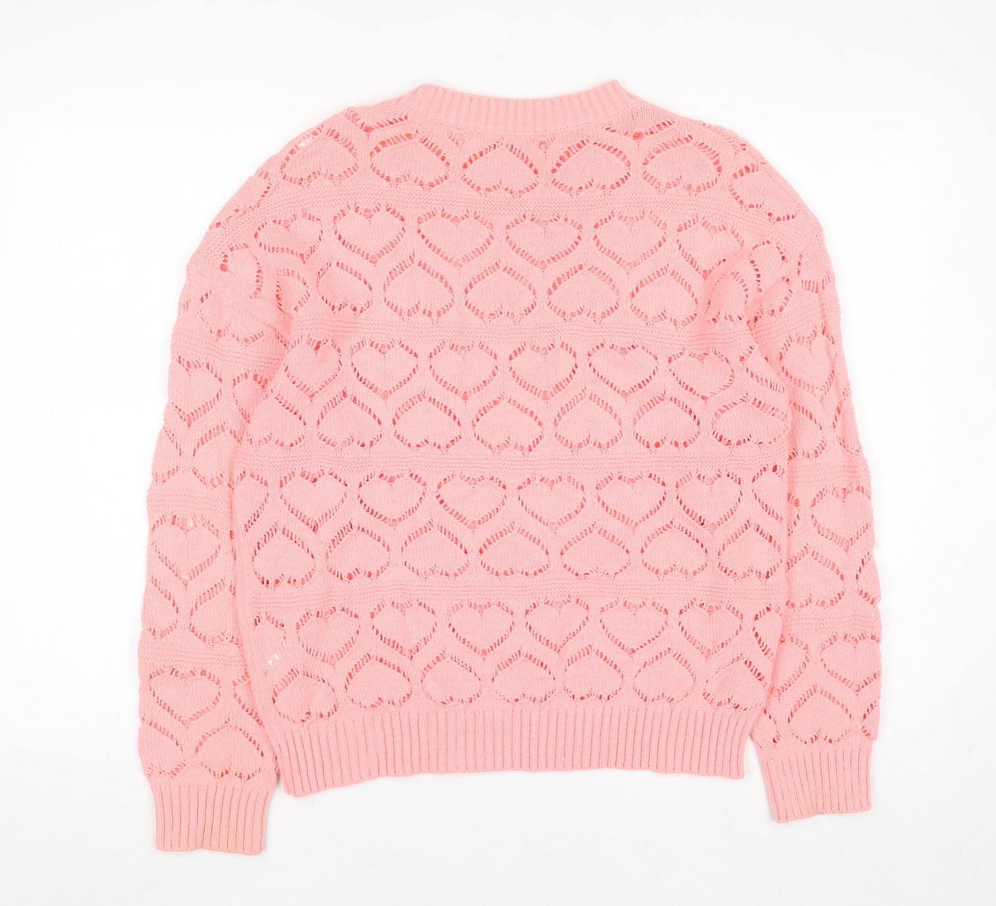Next Women Pink Open-Knit Heart Jumper Size 14