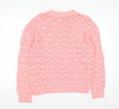 Next Women Pink Open-Knit Heart Jumper Size 14