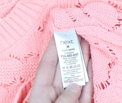 Next Women Pink Open-Knit Heart Jumper Size 14
