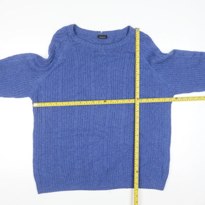 Academy Men's Blue Wool Blend Cable-Knit Crew Neck Jumper L