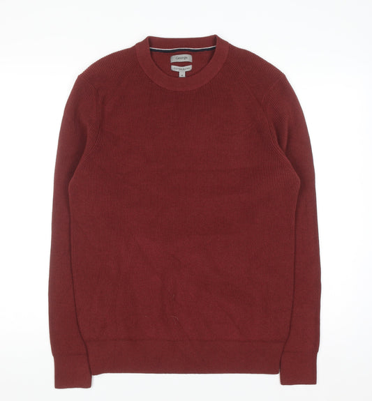 George Men's Red Cotton Blend Crew Neck Jumper Size M