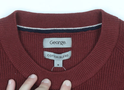 George Men's Red Cotton Blend Crew Neck Jumper Size M