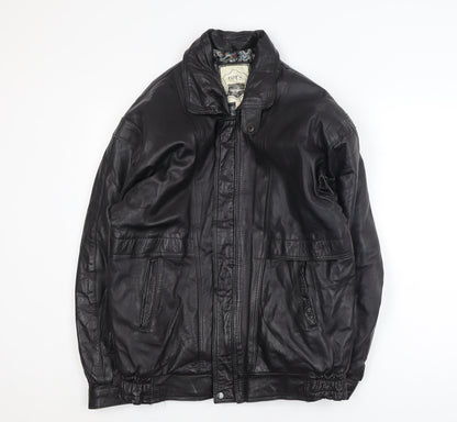 Opus Men's Black Leather Bomber Jacket M Classic Lined