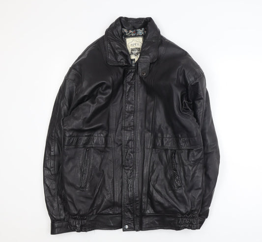 Opus Men's Black Leather Bomber Jacket M Classic Lined