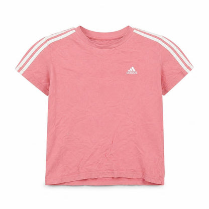 Front view of Adidas girls’ pink xs short sleeve crew neck cotton t-shirt