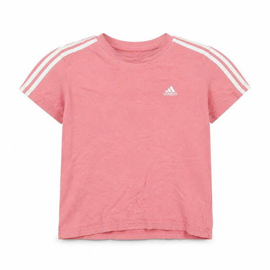 Front view of Adidas girls’ pink xs short sleeve crew neck cotton t-shirt