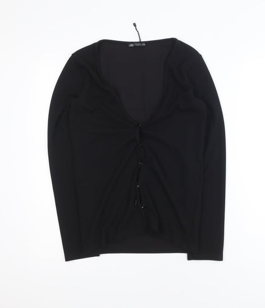 Zara Women's Black V-Neck Slim Fit Button Cardigan Size 14