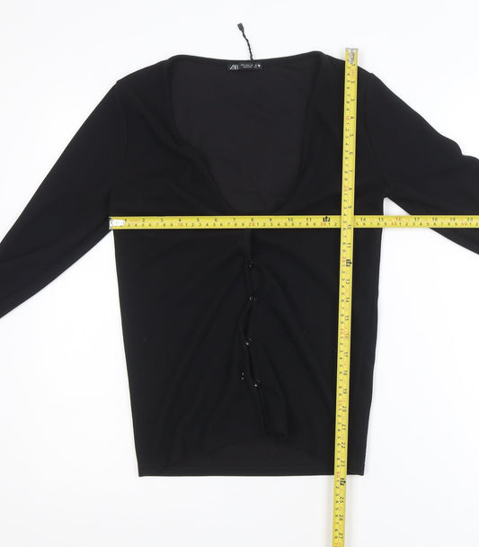 Zara Women's Black V-Neck Slim Fit Button Cardigan Size 14