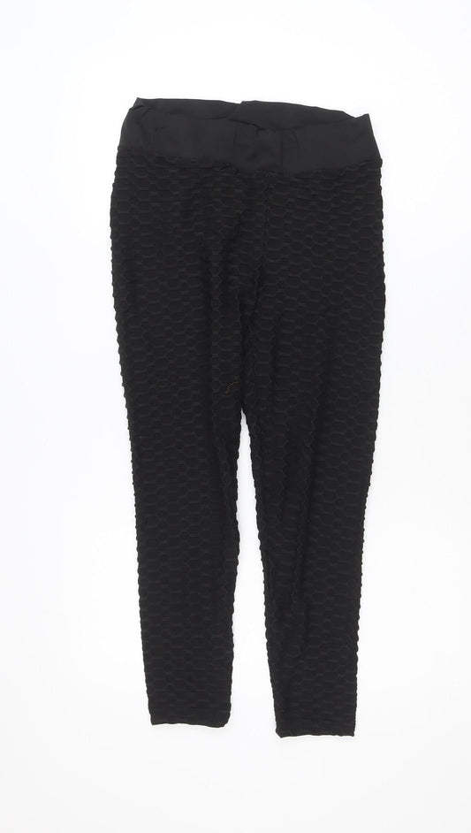 SHEIN Women Black Textured Ankle Leggings M Polyester Blend